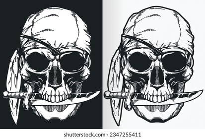 A silhouette contour of a pirate skull from front view perspective