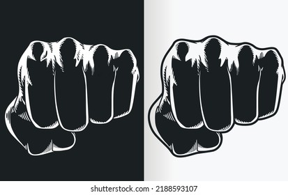 A silhouette contour of a punch blow on close up front view