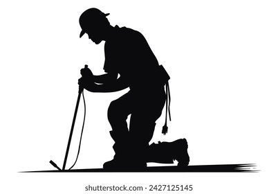 Silhouette Contractor site worker vector illustration, Set contractor worker activity silhouette vector illustration.
