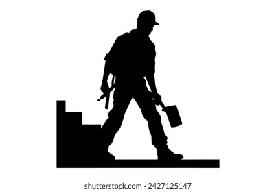 Silhouette Contractor site worker vector illustration, Set contractor worker activity silhouette vector illustration.
