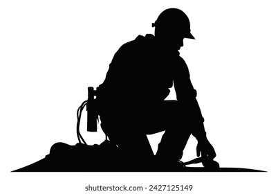 Silhouette Contractor site worker vector illustration, Set contractor worker activity silhouette vector illustration.
