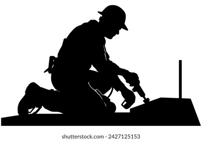 Silhouette Contractor site worker vector illustration, Set contractor worker activity silhouette vector illustration.
