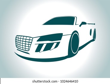 the silhouette of the convertible on grey background. Audi R8.