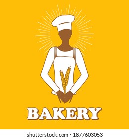 Silhouette of cook holding some wheat sticks. Illustration for bakeries or pastry shops and organic products.