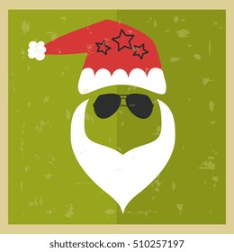 Silhouette with cool beard and glasses. Vector hipster Santa Claus