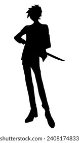 Silhouette of a cool guy with a sword. Perfect for stickers, tattoos, logos, banner elements, banners, icons