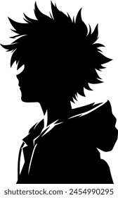 Silhouette of a cool young man, oriental manga style