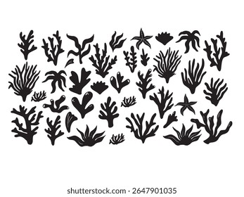 Silhouette of coral reef branches in a minimalist style. Perfect for ocean-themed designs, marine life illustrations, underwater backgrounds, or nature conservation concepts.