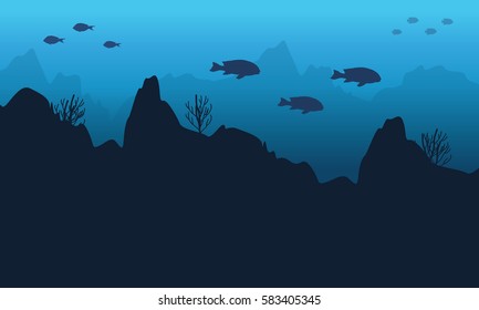 Silhouette of coral reef underwater backgrounds