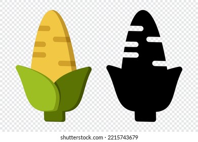 Silhouette of corns and black color. Vegetable and food. Diet sign vector graphics. Corns isolated black and color icons vector silhouette. Corns flat icon. Vector illustration