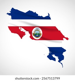 Silhouette of Costa Rica map filled with the Costa Rican flag design, symbolizing national pride, cultural heritage, and geographic beauty.  
