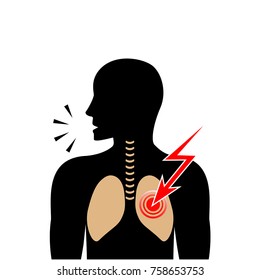 Silhouette of coughing man. Pain in lungs. Vector illustration.