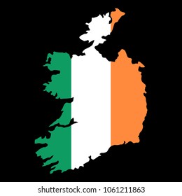 silhouette country borders map of Ireland on national flag background of vector illustration