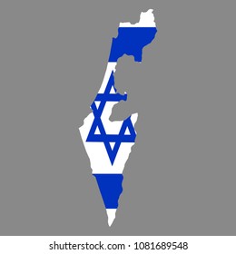 silhouette country borders map of Israel on national flag background of vector illustration