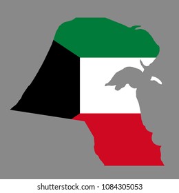 silhouette country borders map of Kuwait on national flag background of vector illustration