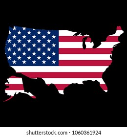 silhouette country borders map of USA on national flag background of vector illustration