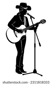 Silhouette of country singer woman. Vector clipart isolated on white.