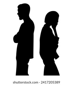 silhouette of a couple arguing. vector illustration. black isolated white