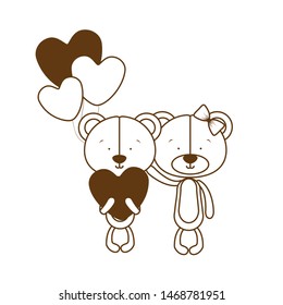 silhouette of couple of bears in love on white background