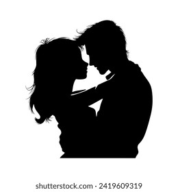 silhouette of a couple in black on a white background, romantic atmosphere.