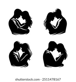 silhouette of a couple in black on a white background, romantic atmosphere.