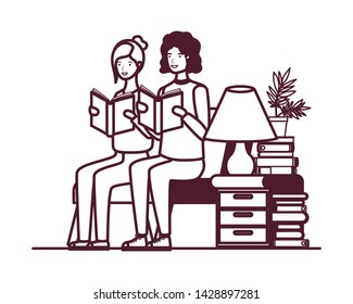 silhouette of couple with book in hands in living room
