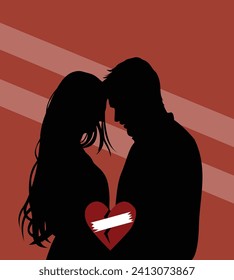 silhouette couple with broken heart vector