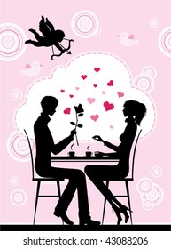 Silhouette of the couple in the cafe, vector illustration