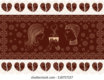 Silhouette of the couple with coffee
