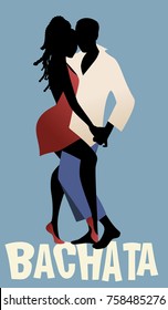 Silhouette of couple dancing bachata. Vector Illustration