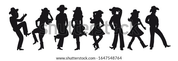 Silhouette Couple Dancing Country Western On Stock Vector (Royalty Free ...