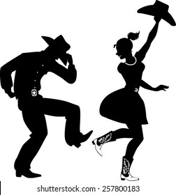 Silhouette of a couple dancing country-western, no white, EPS 8