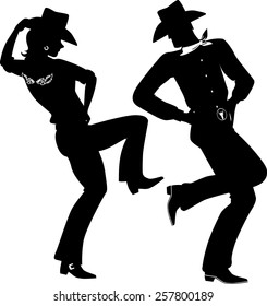 Silhouette of a couple dancing country-western, no white, EPS 8