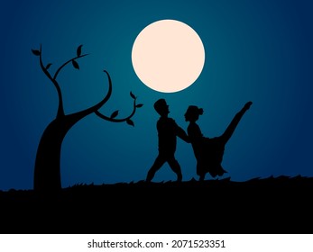 silhouette of a couple dancing at night