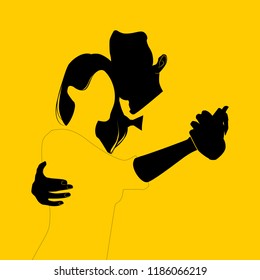 Silhouette of couple dancing on yellow background