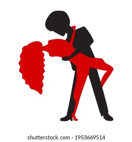 Silhouette of a couple dancing a tango isolated on white