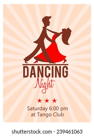 Silhouette Of A Couple Dancing Tango. Dancing Night Flyer Template. Vector Illustration