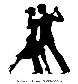 Silhouette of a Couple dancing waltz. Vector illustration