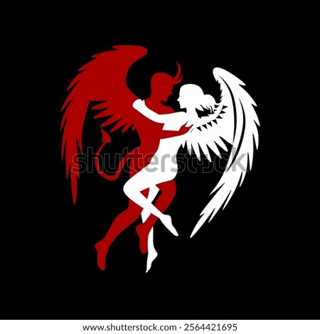 Silhouette of couple devil man and angel woman, concept of love of opposites. Love concept icons. Logo vector illustration