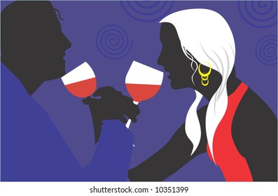 Silhouette of couple drinking wine	