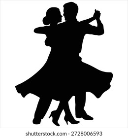 Silhouette of a couple elegantly dancing the waltz, capturing movement and grace.