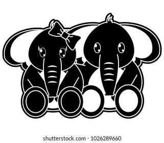 silhouette couple elephant cute animal together