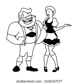 silhouette of couple with german traditional dress vector illustration design