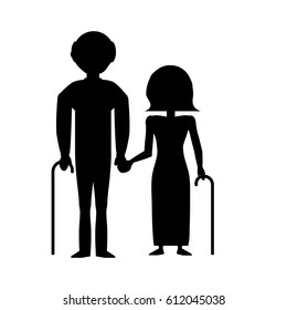 silhouette couple grandparents with cane