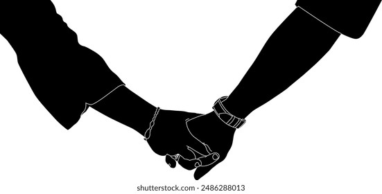 Silhouette couple hand holding illustration