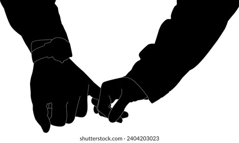 silhouette couple hand holding vector