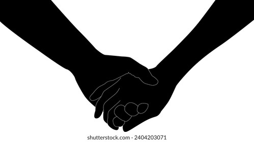 silhouette couple hand holding vector