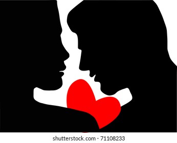 A silhouette of a couple with a heart.