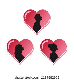 Silhouette of couple in heart, silhouette of woman and man in love vector design