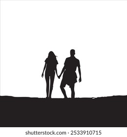 Silhouette of a couple holding hands against a clear white background, symbolizing love and connection.
